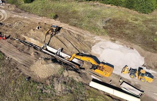 Aerial view of raw water pipeline construction